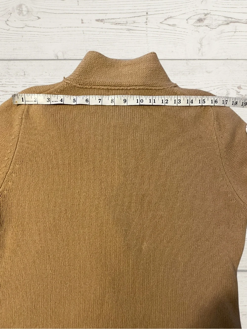 MADISON STUDIO Women's XL Tan 100% Cashmere Shawl Collar Cable Knit Sweater Top - Picture 9 of 15